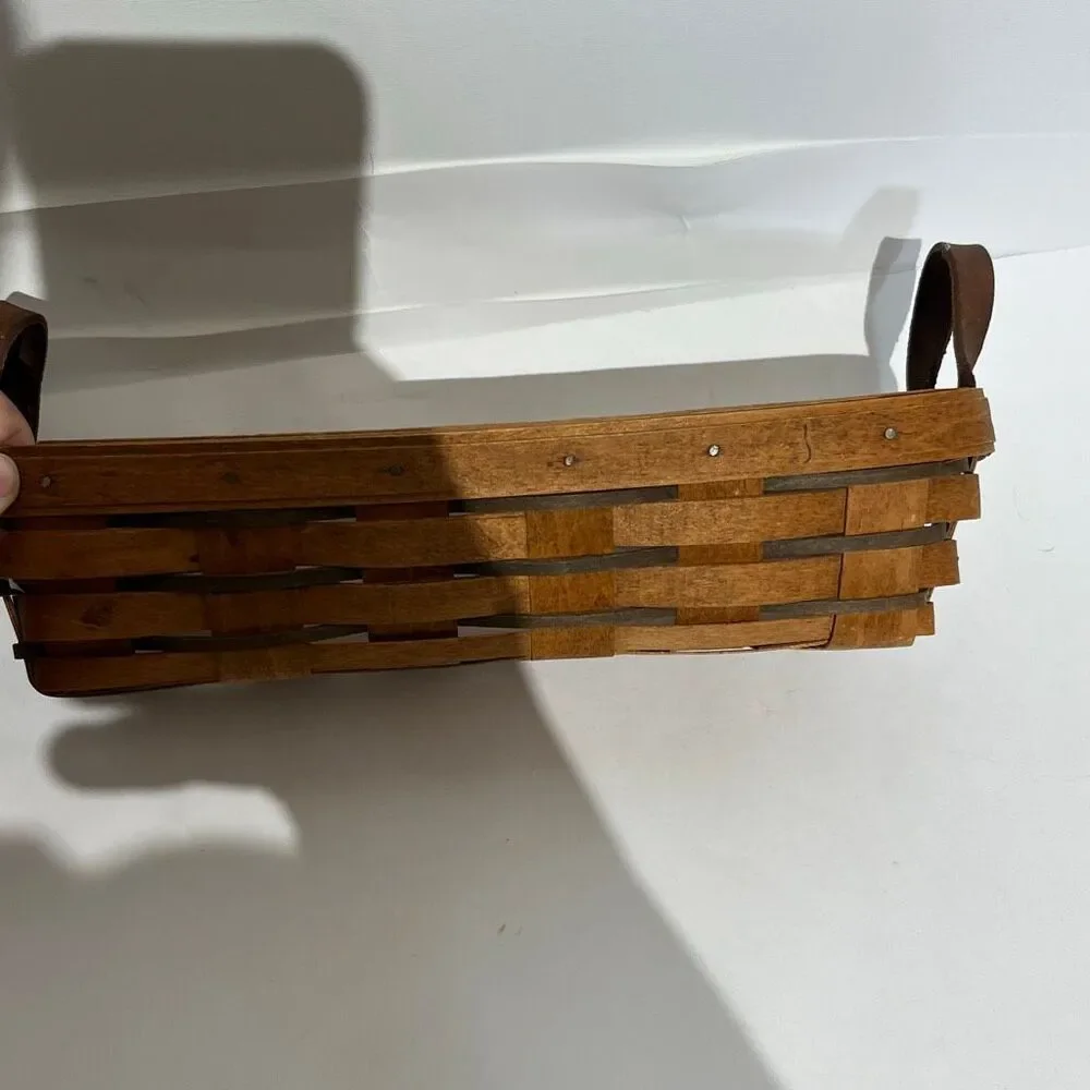 Longaberger Brown 2 Leather Handles Plastic Protector Breadstick Basket‎